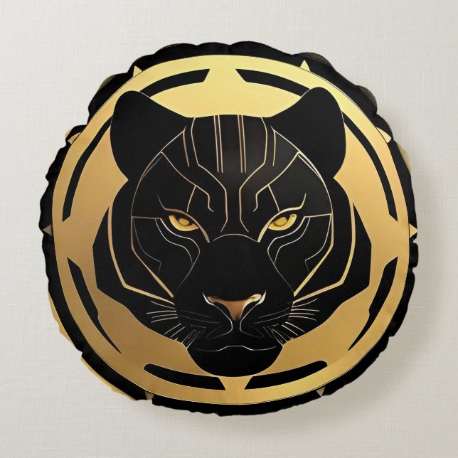 Zwarte Panter met Metal Details Rond Kussen (Voorkant)