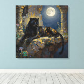 Zwarte Panter onder de Volle Maan Canvas Afdruk (Insitu (Houten vloer))