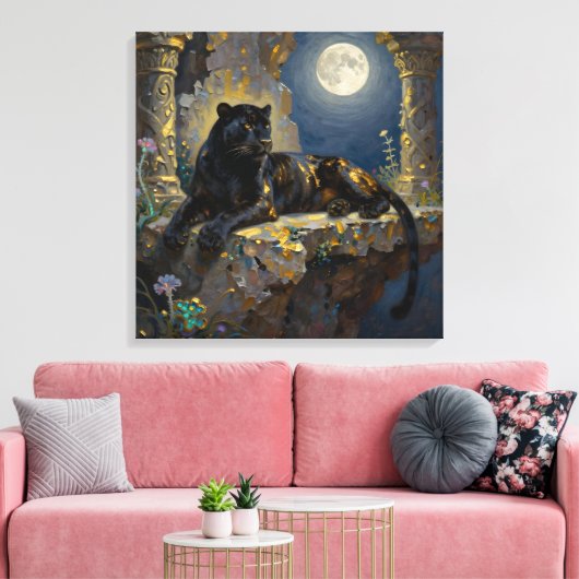 Zwarte Panter onder de Volle Maan Canvas Afdruk (Insitu (Woonkamer))