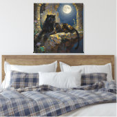 Zwarte Panter onder de Volle Maan Canvas Afdruk (Insitu (Slaapkamer))