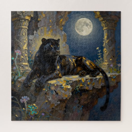 Zwarte Panter onder de Volle Maan Legpuzzel (Verticaal)