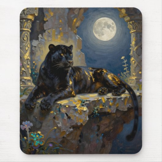 Zwarte Panter onder de Volle Maan Muismat (Voorkant)