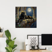 Zwarte Panter onder de Volle Maan Poster (Thuiskantoor)