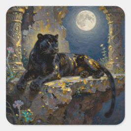 Zwarte Panter onder de Volle Maan Vierkante Sticker