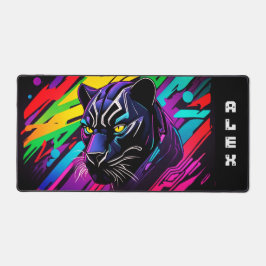 Zwarte panter op een graffiti-achtergrond met voor bureaumat