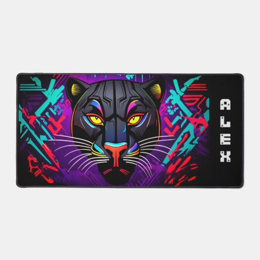 Zwarte panter op een graffiti-achtergrond met voor bureaumat (Voorkant)