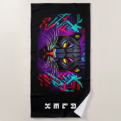 Zwarte panter op een graffiti-achtergrond met voor strandlaken (Voorkant)