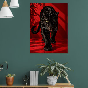 Zwarte Panter Poster, Dramatische Rode en Zwarte W Poster