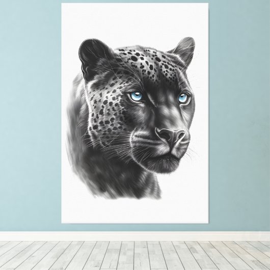 Zwarte panter - potloodtekening canvas afdruk (Insitu (Houten vloer))