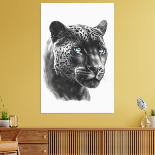 Zwarte panter - potloodtekening canvas afdruk (Insitu (Woonkamer))