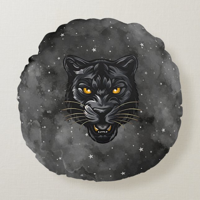 Zwarte Panter Rond Kussen (Voorkant)
