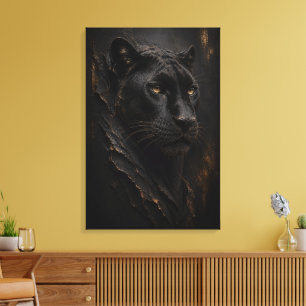 Zwarte Panter Sculpturale 3D Luxe Kunst Canvas Afdruk