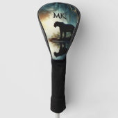 Zwarte panter weerspiegeld in water Initialen Golfheadcover (Voorkant)
