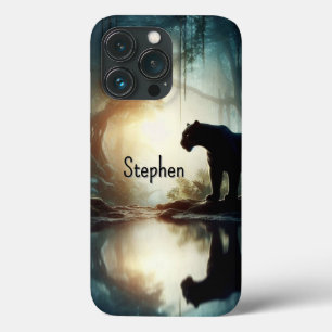 Zwarte panter weerspiegeld in water met naam Case-Mate iPhone case