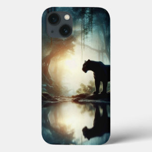 Zwarte panter weerspiegeld in waterpoel in Oerwoud Case-Mate iPhone Case