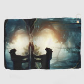 Zwarte panter weerspiegeld in waterpoel in Oerwoud Golfhanddoek (Horizontaal)