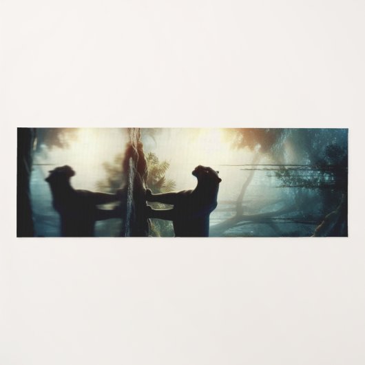 Zwarte panter weerspiegeld in waterpoel in Oerwoud Yogamat (Voorkant (horizontaal))