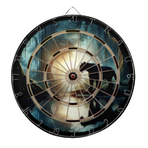 Zwarte panter weerspiegeld in waterregulatie dartbord