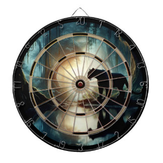 Zwarte panter weerspiegeld in waterregulatie dartbord