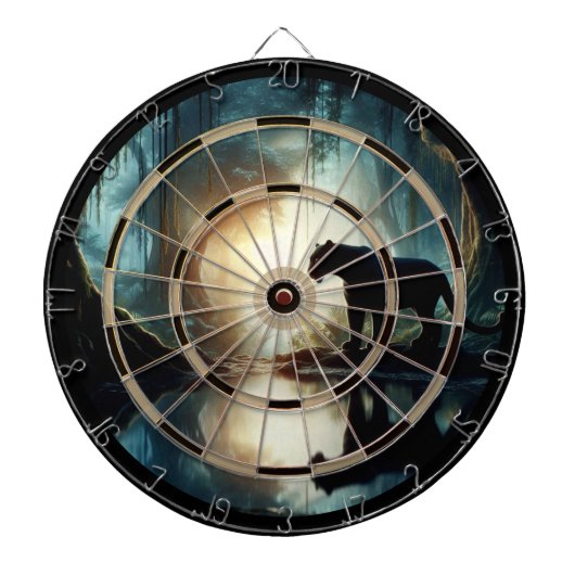 Zwarte panter weerspiegeld in waterregulatie dartbord (Voorkant)