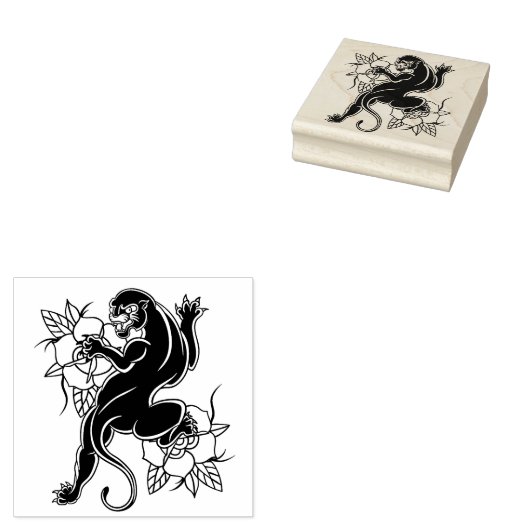 Zwarte Panther en Rozen Rubberstempel (Gestempeld)