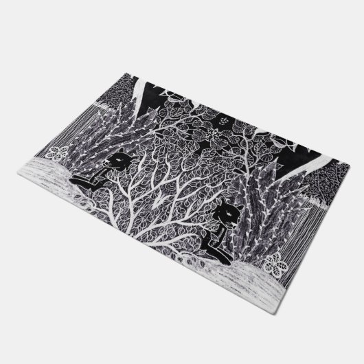 Zwarte panther in het oerwoud - potloodtekening deurmat (Schuin)