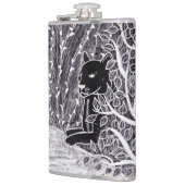 Zwarte panther in het oerwoud - potloodtekening heupfles (Links)