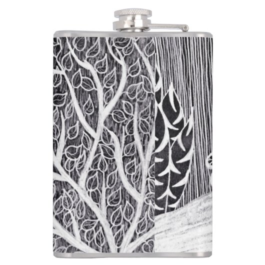 Zwarte panther in het oerwoud - potloodtekening heupfles (Achterkant)