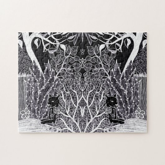 Zwarte panther in het oerwoud - potloodtekening legpuzzel (Horizontaal)