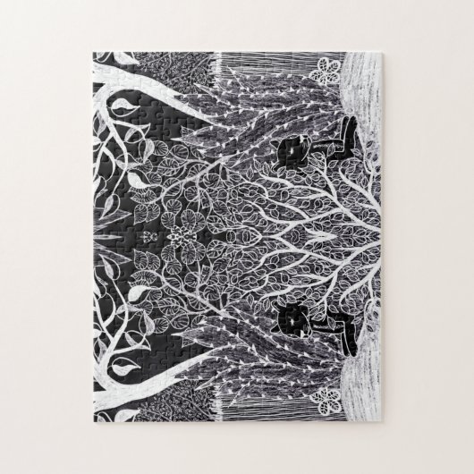 Zwarte panther in het oerwoud - potloodtekening legpuzzel (Verticaal)