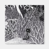 Zwarte panther in het oerwoud - potloodtekening magneet (Voorkant)