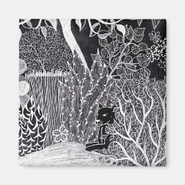 Zwarte panther in het oerwoud - potloodtekening magneet