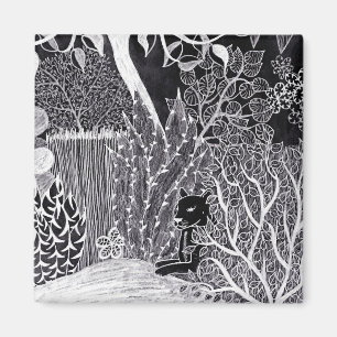 Zwarte panther in het oerwoud - potloodtekening magneet