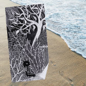 Zwarte panther in het oerwoud - potloodtekening strandlaken