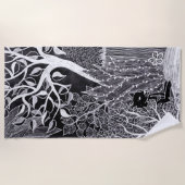 Zwarte panther in het oerwoud - potloodtekening strandlaken (Voorkant)