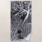 Zwarte panther in het oerwoud - potloodtekening strandlaken (Voorkant)