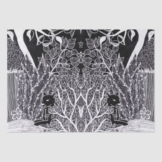 Zwarte panther in het oerwoud - potloodtekening tissuepapier (Voorkant)