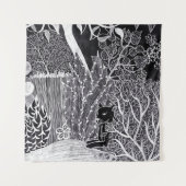 Zwarte panther in het oerwoud - potloodtekening wandkleed (Voorkant)