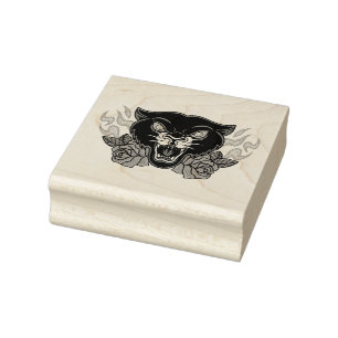 Zwarte panther met Rozen en vlammen Rubberstempel