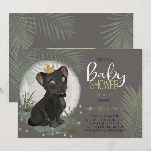 Zwarte Panther Prince Baby shower Uitnodiging (Voorkant / Achterkant)