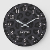 Zwarte Panther Print Animal Patroon met naam Grote Klok (Voorkant)