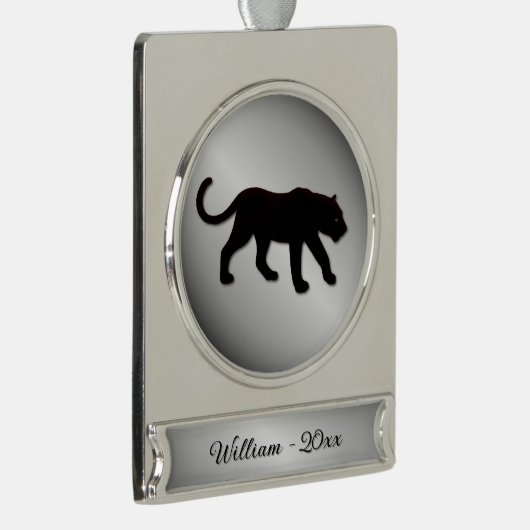 Zwarte Panther Silver Naam en Jaar Verzilverd Banner Ornament (Rechts)