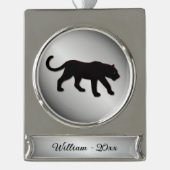 Zwarte Panther Silver Naam en Jaar Verzilverd Banner Ornament (Voorkant)
