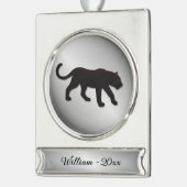 Zwarte Panther Silver Naam en Jaar Verzilverd Banner Ornament (Links)