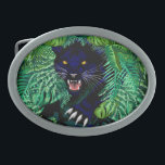Zwarte Panthergeest van het Oerwoud Gesp<br><div class="desc">Roaring een prachtig zwart panter uit de Dense Vegetation of a Rainforeste,  met zijn klauwen uit,  als een Oerwoud Donkere Geest. Vector illustratie Copyright BluedarkArt.</div>