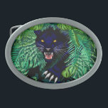 Zwarte Panthergeest van het Oerwoud Gesp<br><div class="desc">Roaring een prachtig zwart panter uit de Dense Vegetation of a Rainforeste,  met zijn klauwen uit,  als een Oerwoud Donkere Geest. Vector illustratie Copyright BluedarkArt.</div>