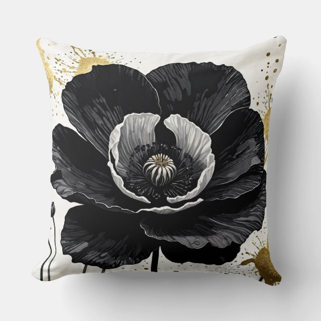 Zwarte papaver met goudspetter kussen (Voorkant)