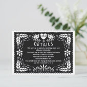 Zwarte papel picado-liefdesgegevens over het huwel informatiekaartje (Staand voorkant)