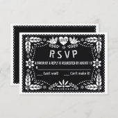 Zwarte papel picado-liefdesvogels en bloemen bruil RSVP kaartje (Voorkant / Achterkant)