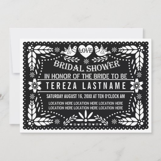 Zwarte papel picado vrijgezellenfeest van bruiloft kaart (Voorkant)